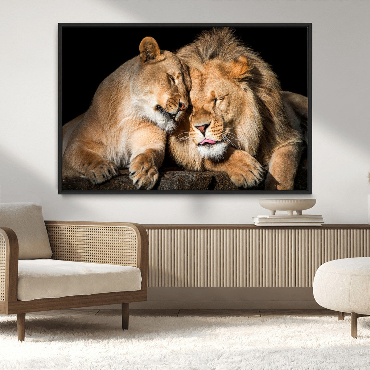 Lion and Lioness Wall Art Canvas Print – Framed African