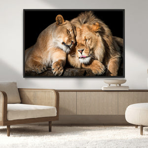 Lion and Lioness Wall Art Canvas Print – Framed African