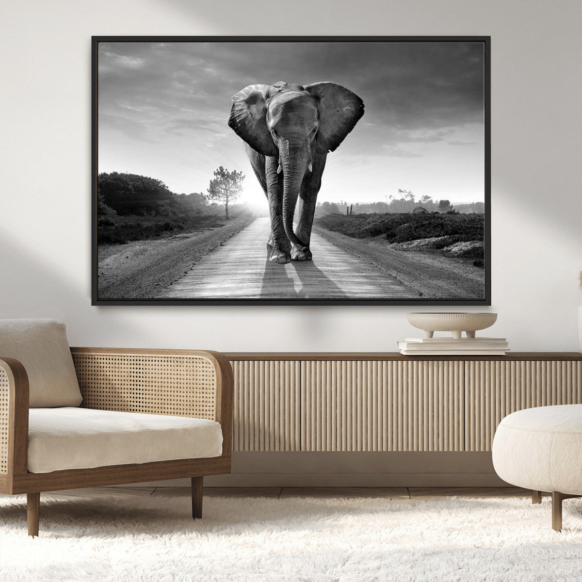 Black and White Elephant Wall Art Canvas Print