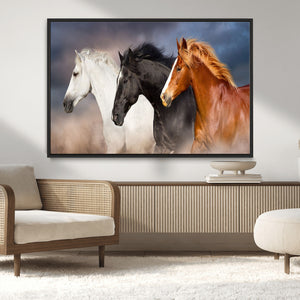 Animal Wall Art Three Horses Farmhouse Art Canvas, Framed