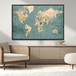 Classic World Map Canvas Print – Framed Vintage Map Wall