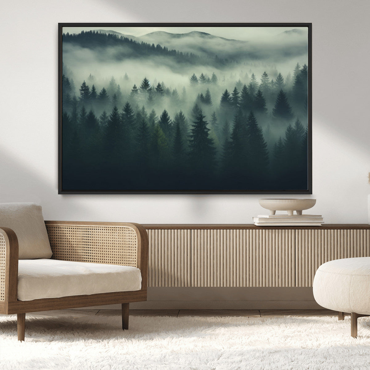 Misty Forest Wall Art Premium Canvas Print a Foggy and