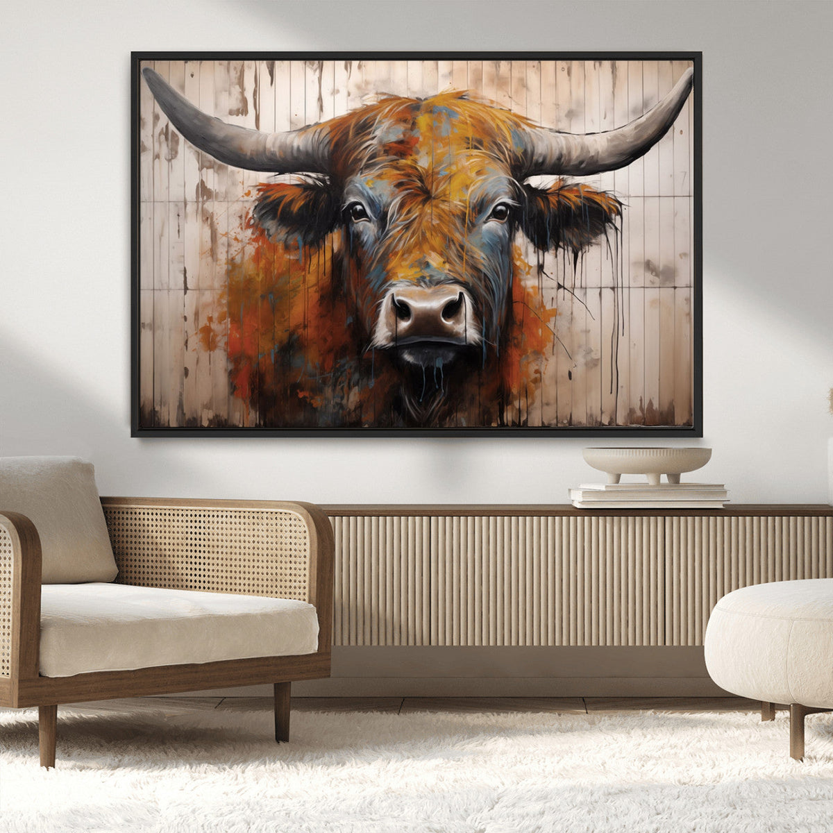 Abstract Bull Highland Cow Canvas Wall Art Print – Vibrant