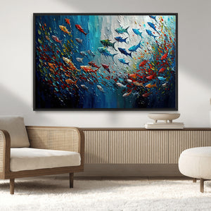 Modern Abstract Fish Shoal Wall Art Canvas Print, Colorful