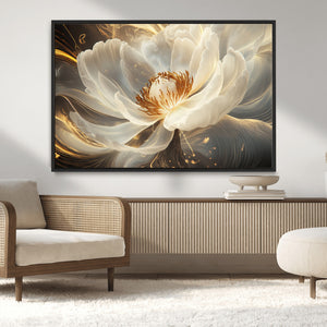 Gold Floral Wall Art Canvas Print, Framed Modern Flower Art