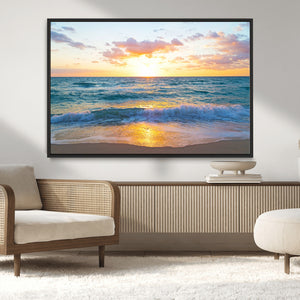 Golden Sunset Over Ocean Waves - Serene Coastal Triptych