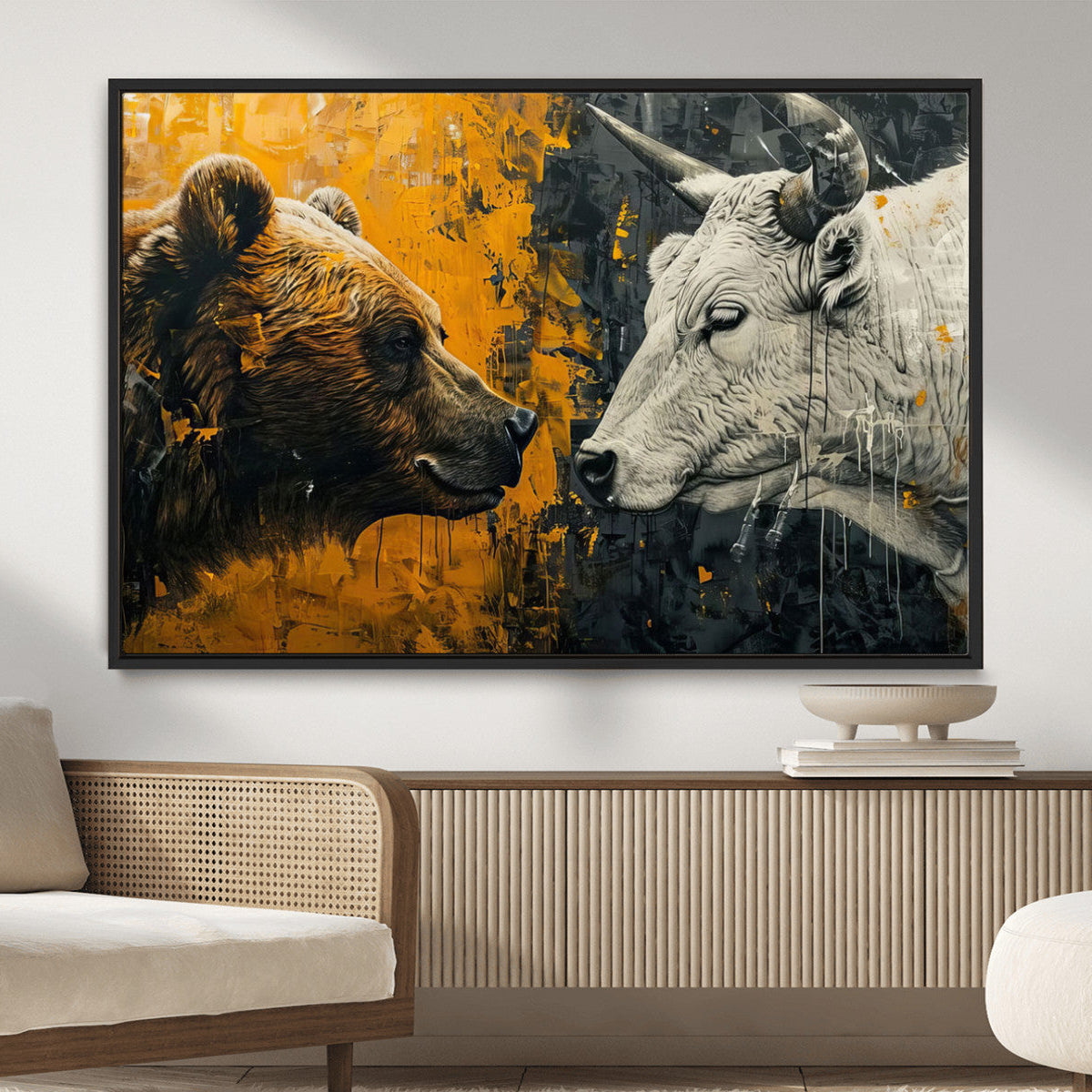 Bear and Bull Wall Art Canvas Print – Abstract Animal