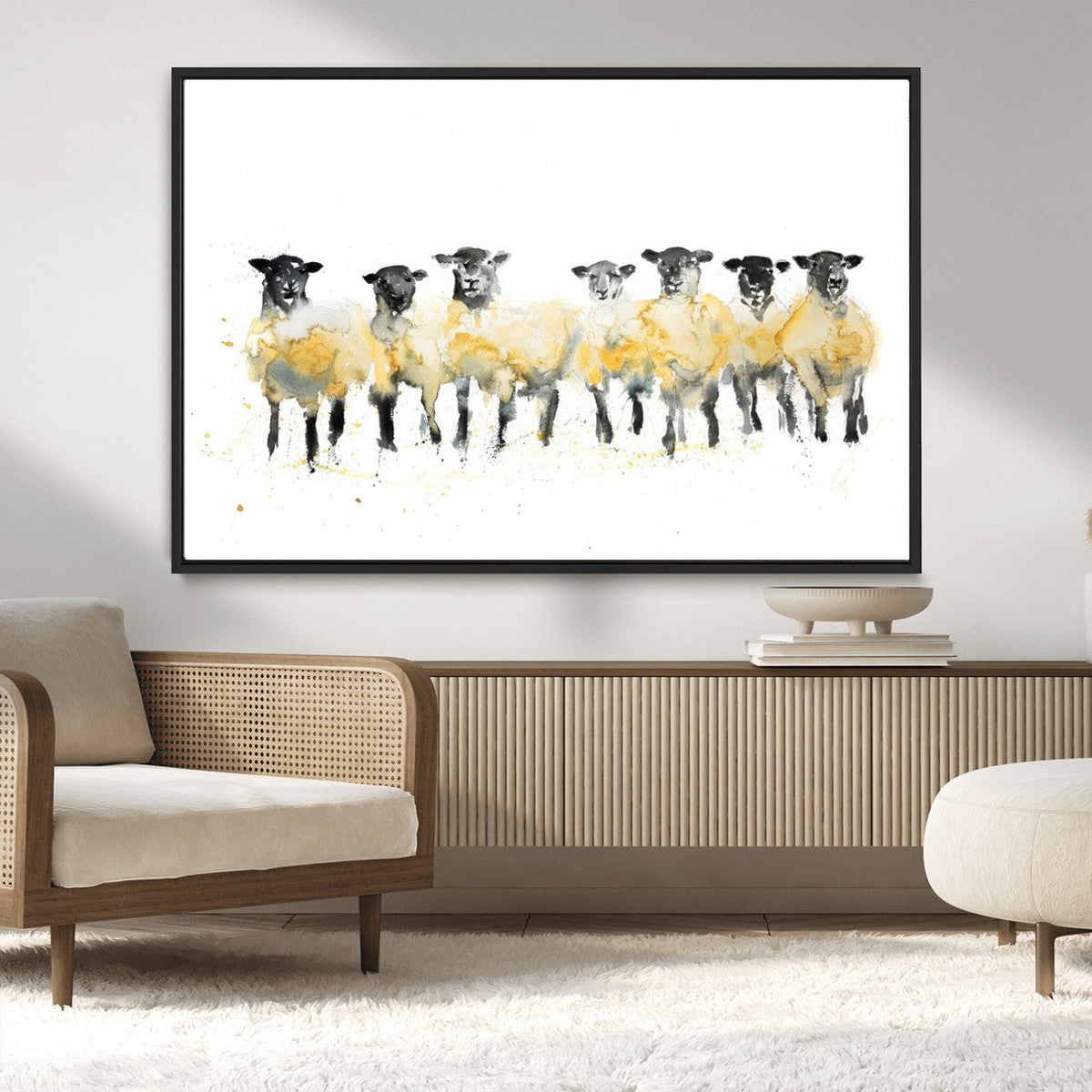Farmhouse Wall Art Sheep Print | Ready to Hang Framed Canvas