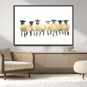 Farmhouse Wall Art Sheep Print | Ready to Hang Framed Canvas