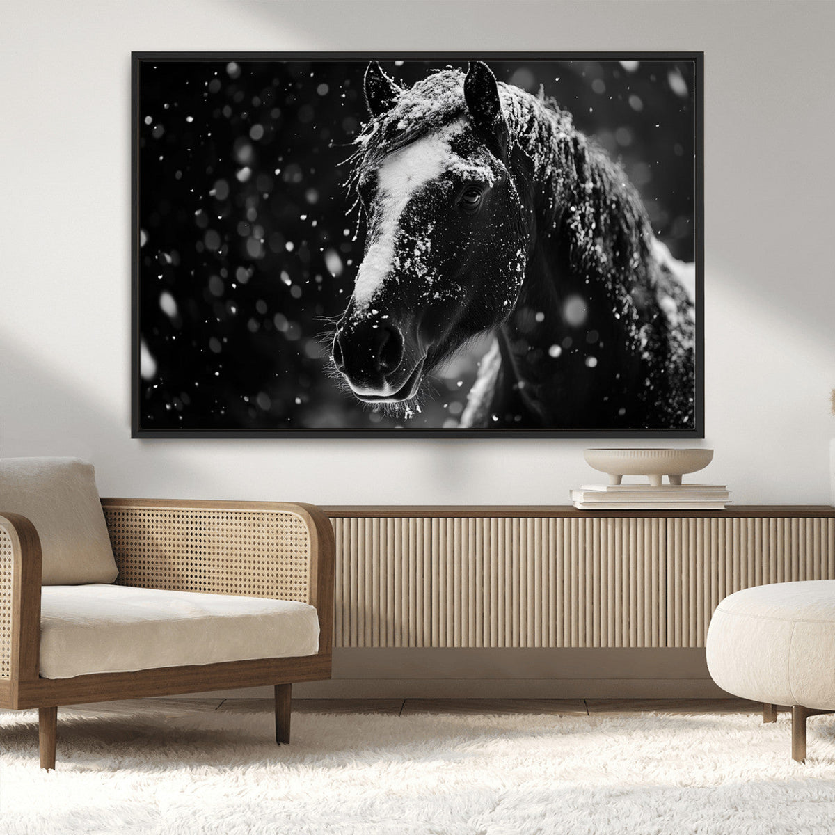 Winter Horse Wall Art | Black and White Horse Print | Ready
