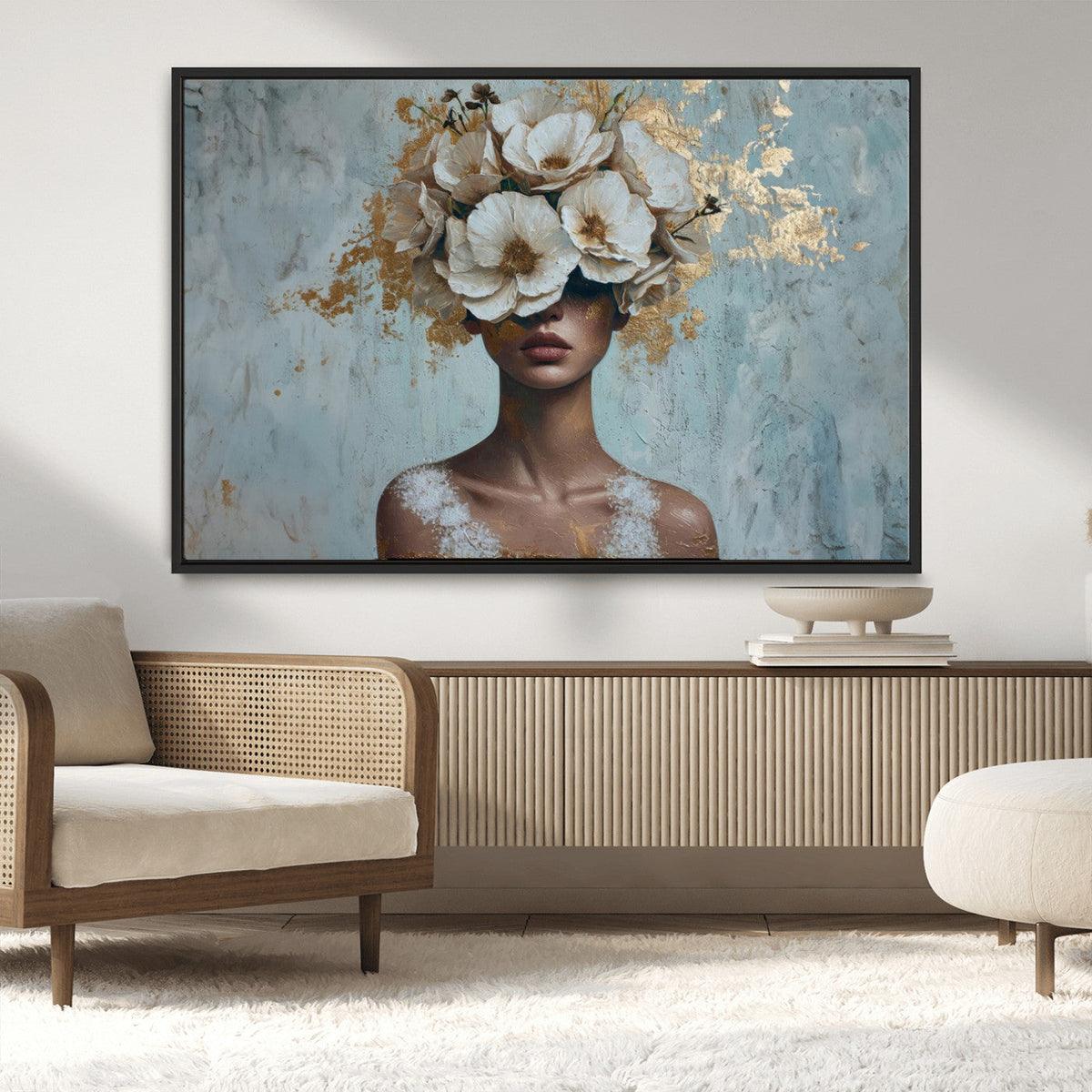 Golden Petal Wall Art - Petal Silhouette Woman Wall Art