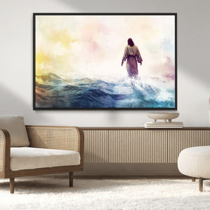 Watercolor Jesus Walking on Water Canvas Print, Christian