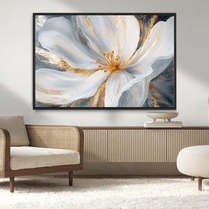 White and Gold Floral Canvas Wall Art - Framed and Ready to