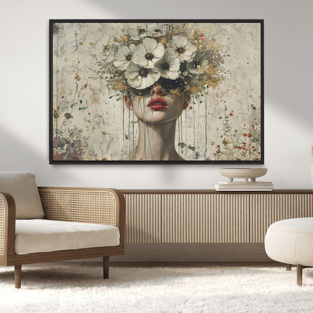 Abstract Floral Women Patel Wall Art Canvas Print