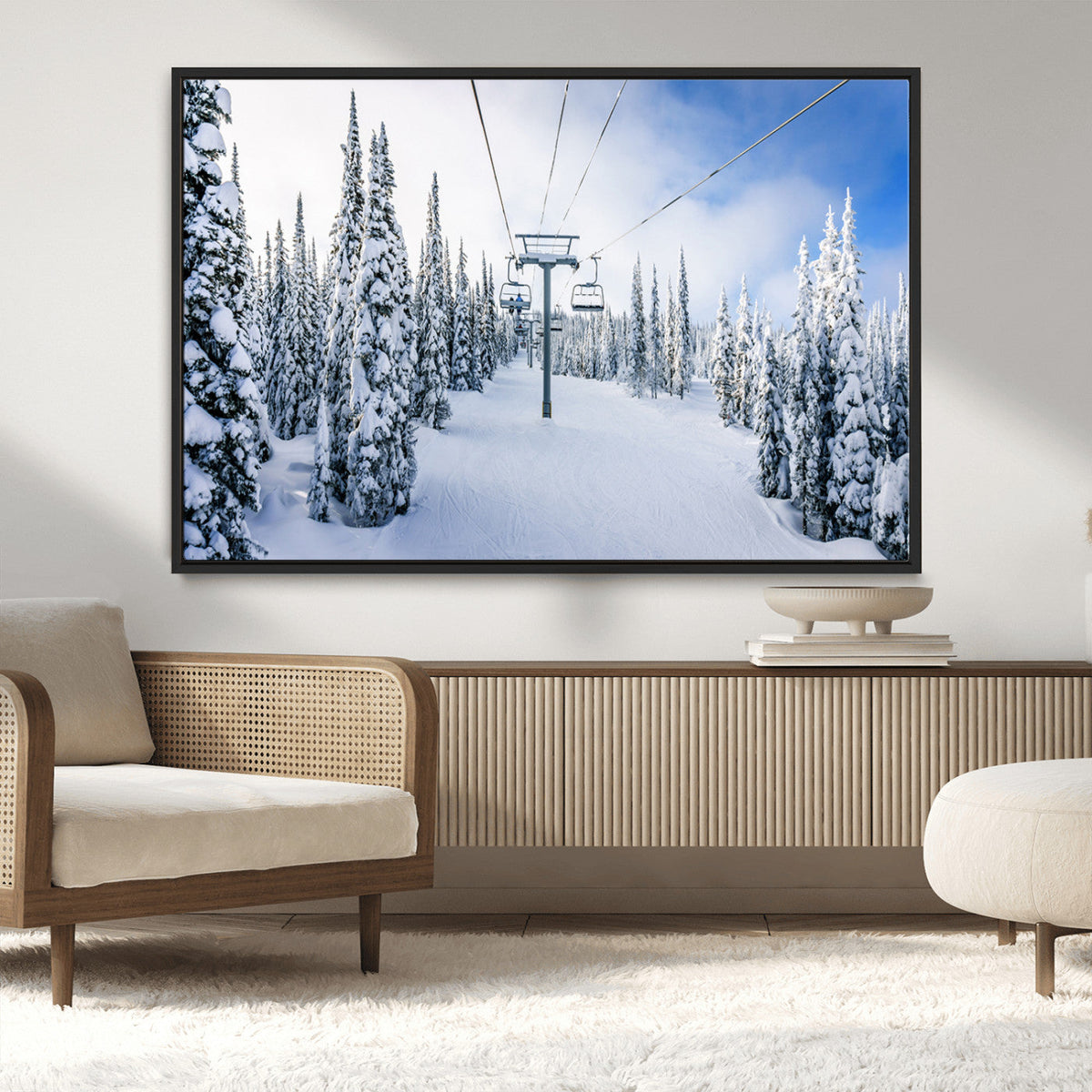 Winter Ski Lift Wall Art Print - Landscape Wall Art | Snowy