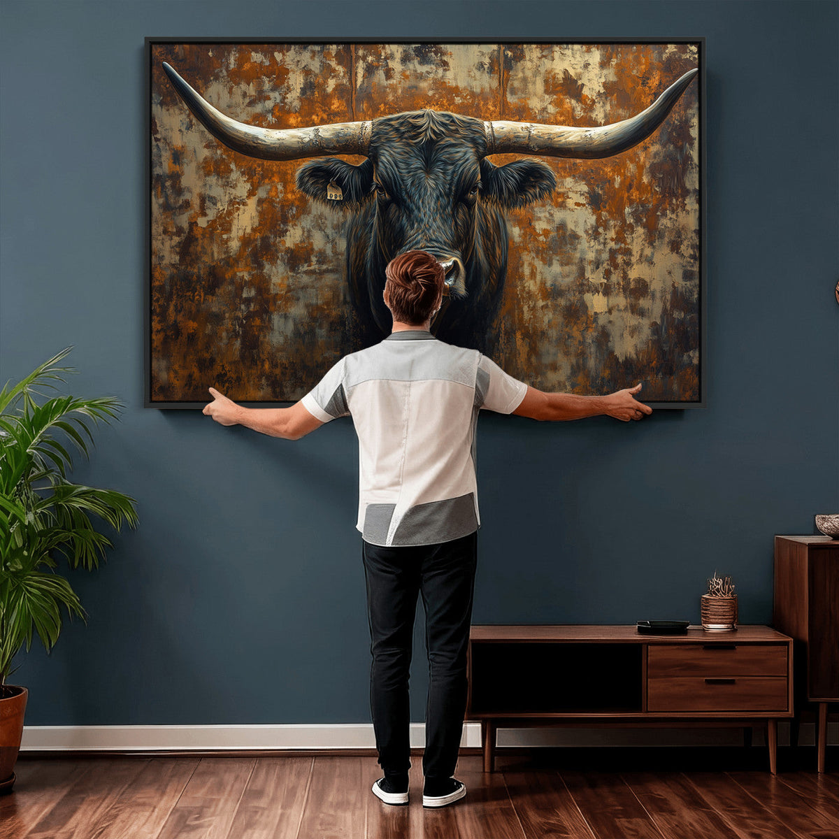 Longhorn Texas Cow Bull Wall Art | Rustic Farmhouse Canvas
