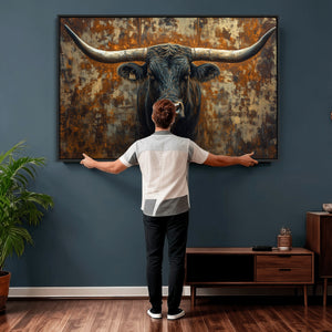 Longhorn Texas Cow Bull Wall Art | Rustic Farmhouse Canvas