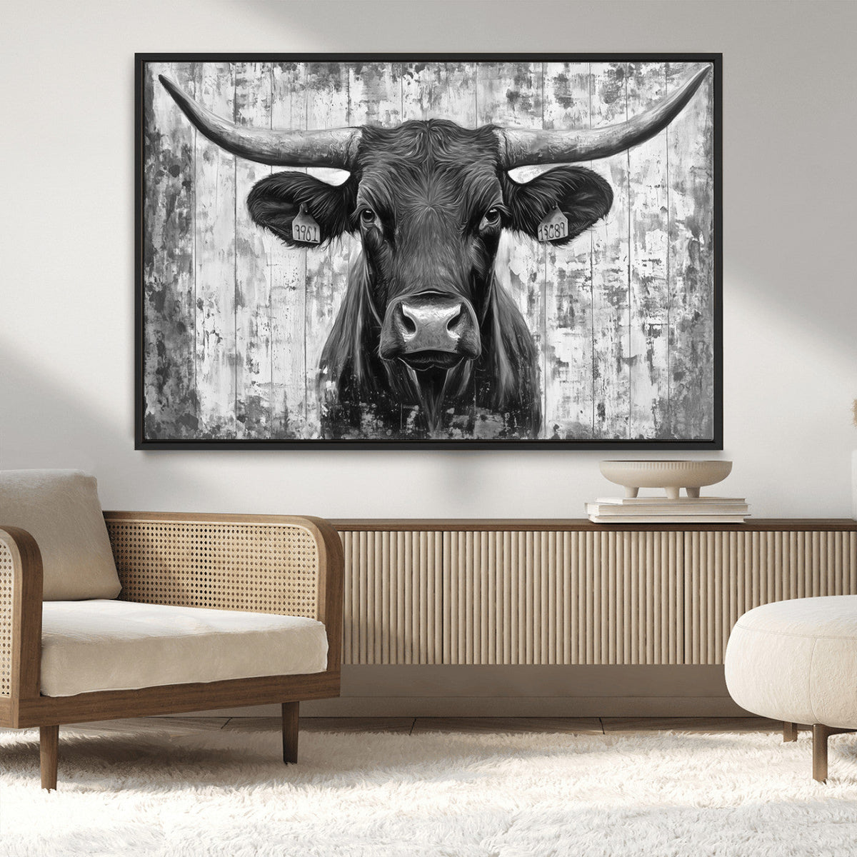 Abstract Longhorn Bull Wall Art Canvas Print - Rustic Texas