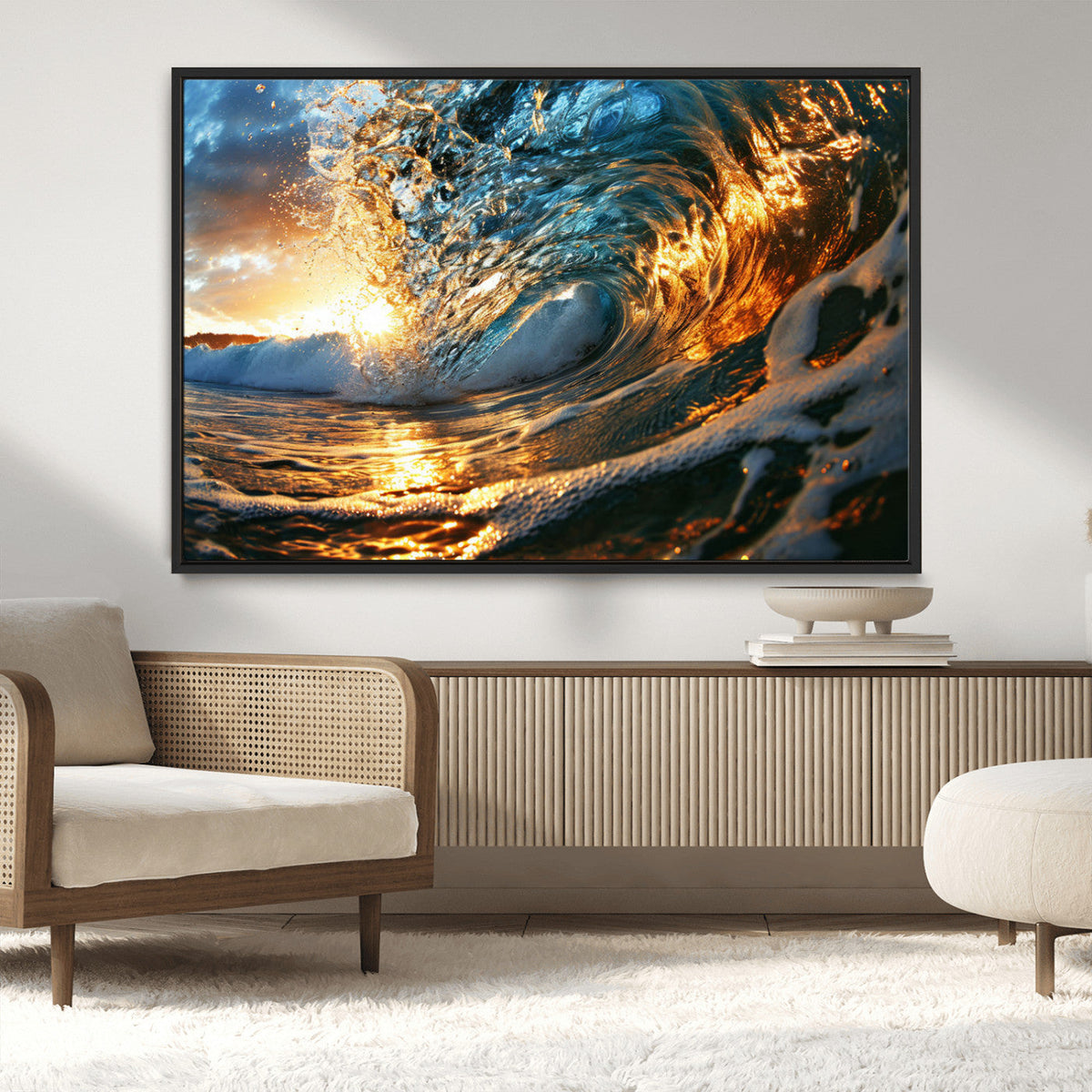 Ocean Wave at Sunset Canvas Wall Art – Vibrant Coastal Beach