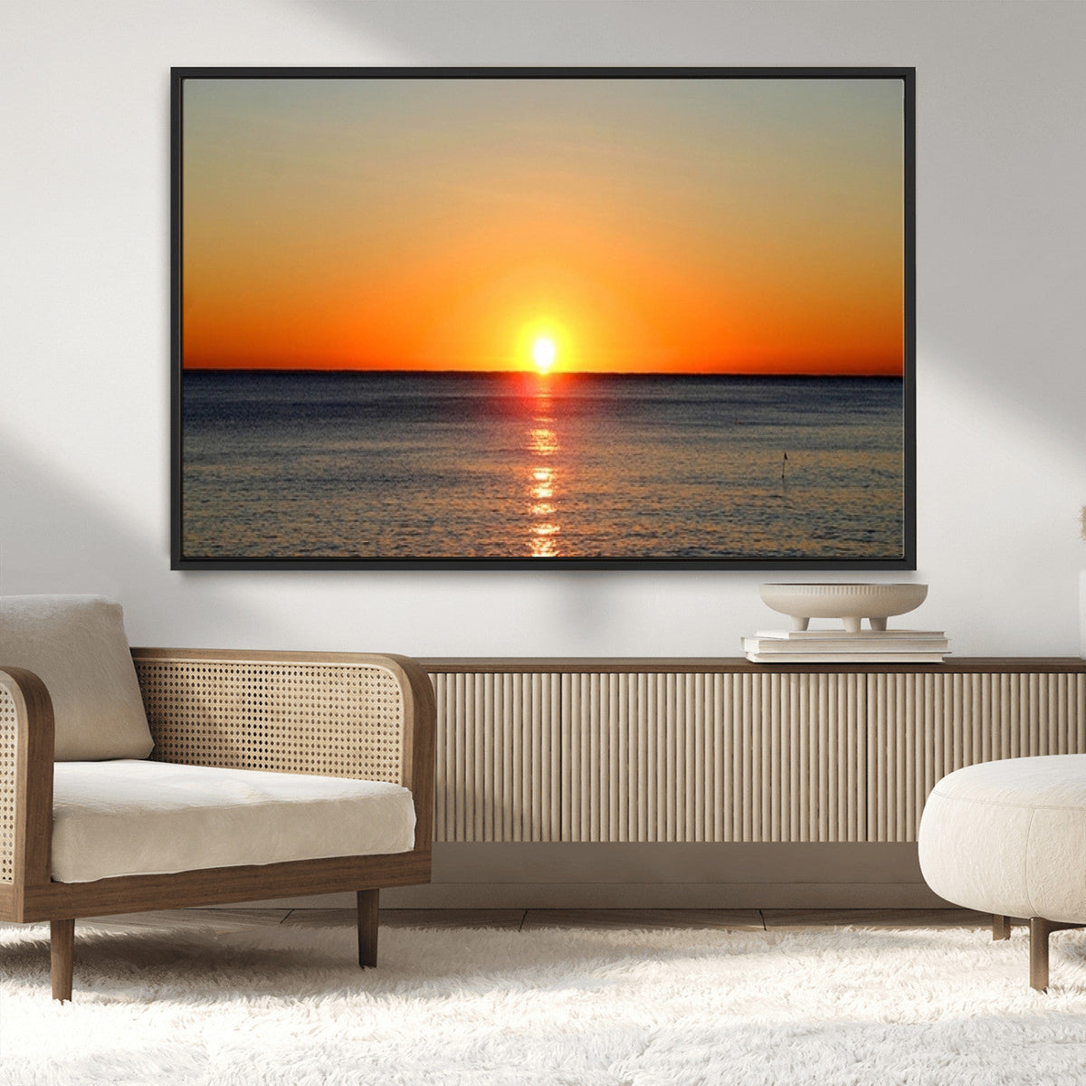 Golden Horizon Sunset Over Ocean Wall Art Canvas Print –