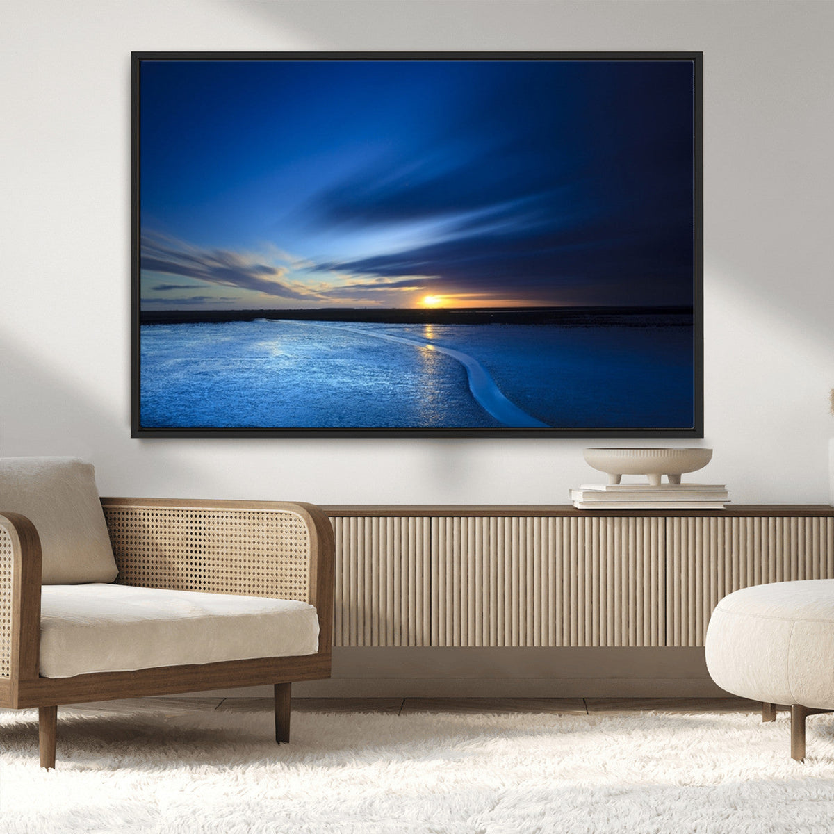 Blue Sunset Ocean Canvas Wall Art Print – Serene Coastal