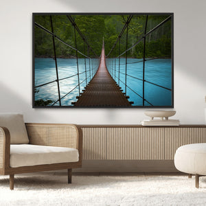Suspension Bridge Over River Canvas Art | 3-Panel Nature