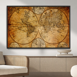 Vintage World Map Canvas Print – Antique Push Pin Travel