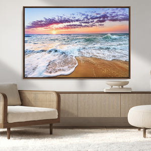 Coastal Sunset Art Beach Canvas Wall Art Print | Ocean Waves