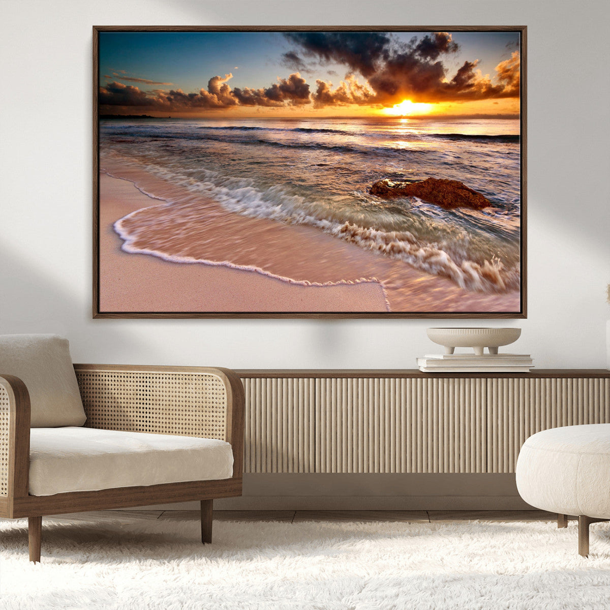 Sunset on Ocean Wall Art Canvas Print