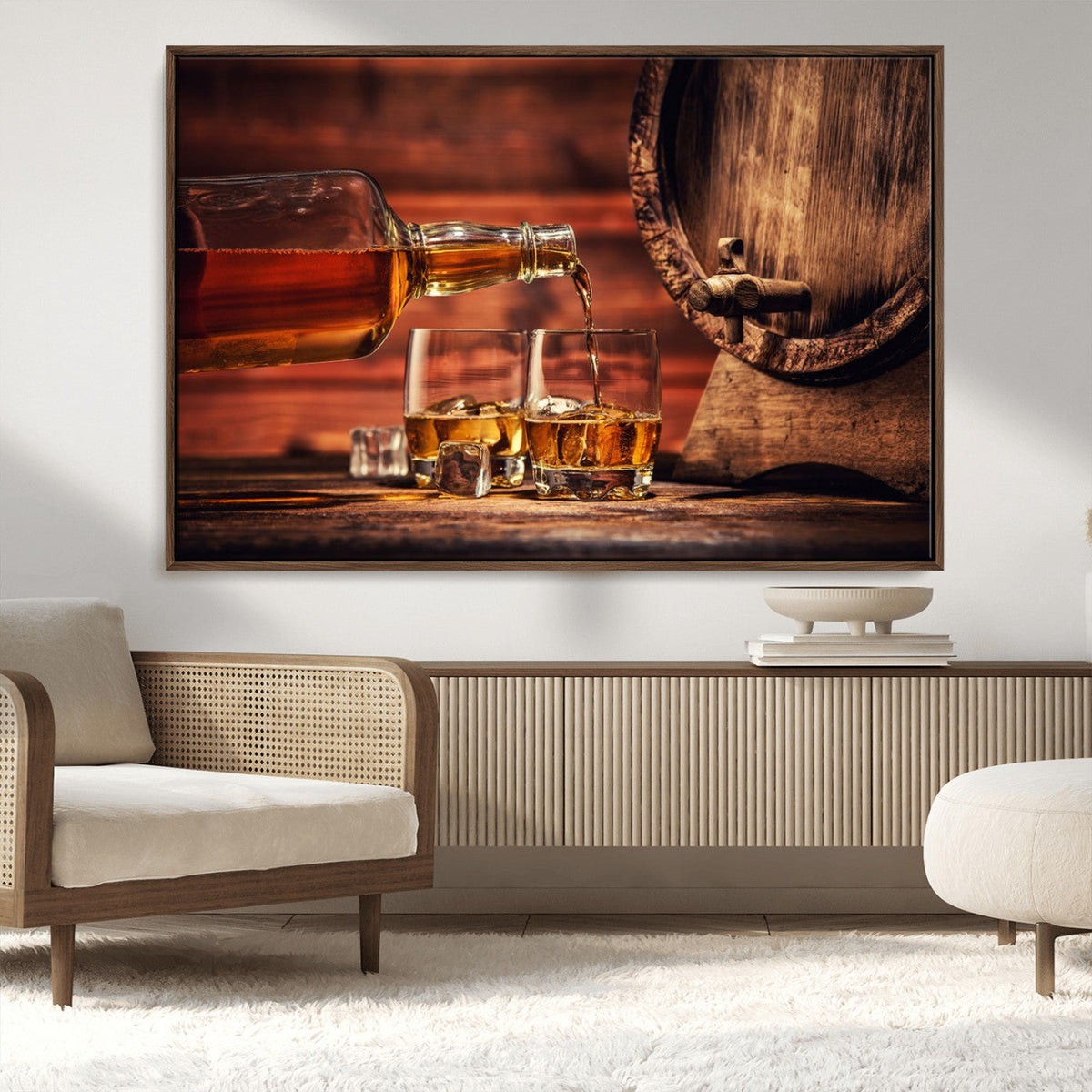 Whiskey and Cigar Canvas Wall Art | 3 Panel Bar Room Decor
