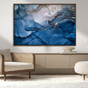 Navy Blue Canvas Art Abstract Print – Elegant Triptych