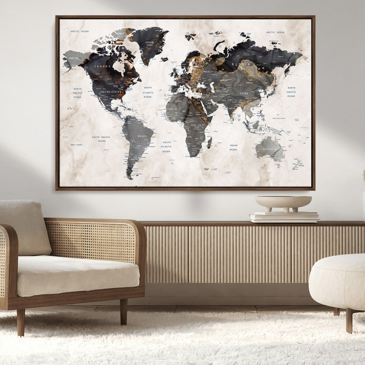 Abstract Map Printing - Modern World Map Canvas Wall Art for