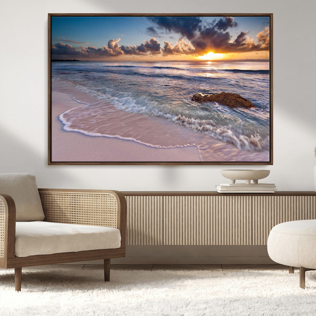 Sea Ocean Sunset Beach Wall Art Canvas Print