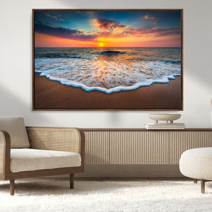 Sunset Beach Canvas Wall Art – Colorful Ocean Waves Triptych