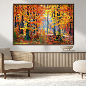 Autumn Red Forest Triptych Canvas Wall Art Print, Forest