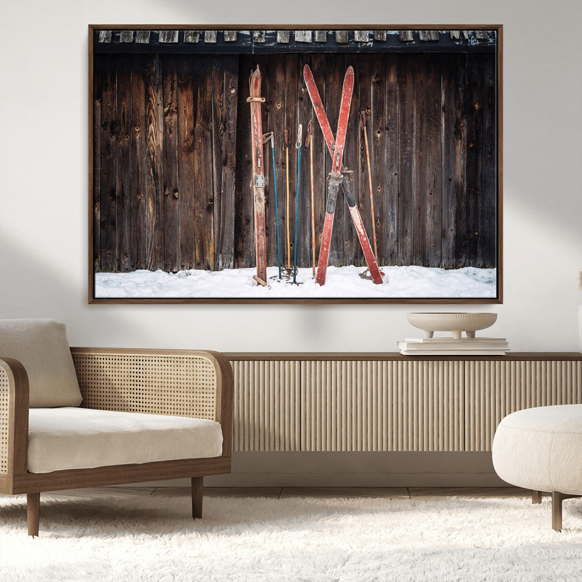 Vintage Ski Gear Canvas Print, Vintage Ski Gear Against
