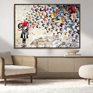 Banksy Art Butterfly Girl Explosion Canvas Art – Vibrant