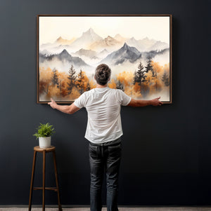 Abstract Mountain Wall Art | Misty Mountain Forest and