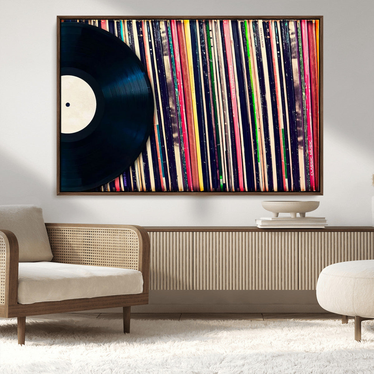 Vinyl Record and Album Collection Canvas Wall Art - Retro
