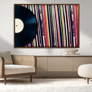 Vinyl Record and Album Collection Canvas Wall Art - Retro