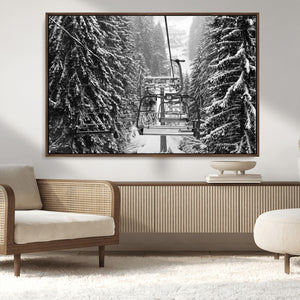 Winter Ski Lift Black and White Canvas Wall Art – Alpine