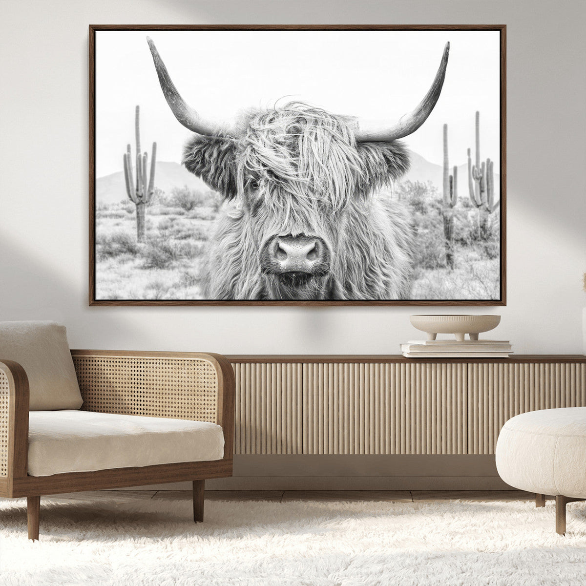 Rustic Charm | Cow Longhorn Black White Bighorn Wall Art