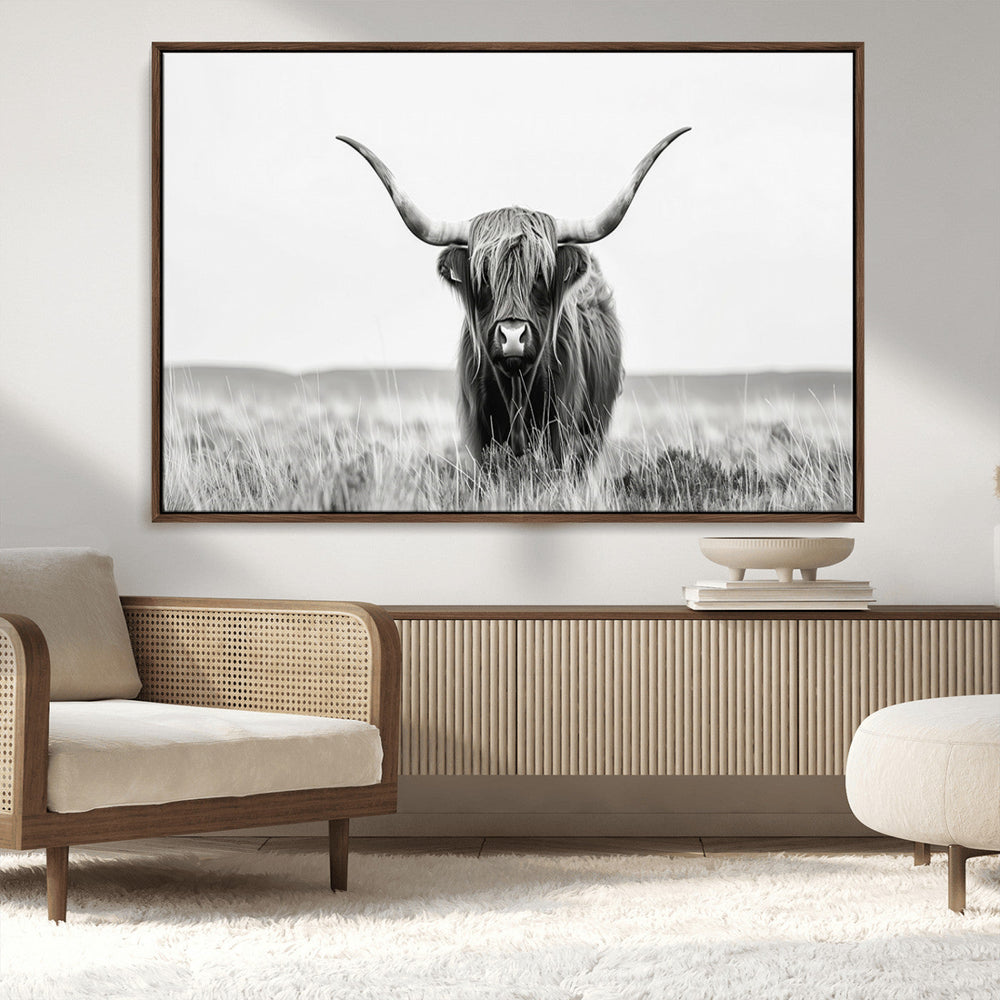 Highland Cow Canvas Wall Art – Majestic Beauty in Black and