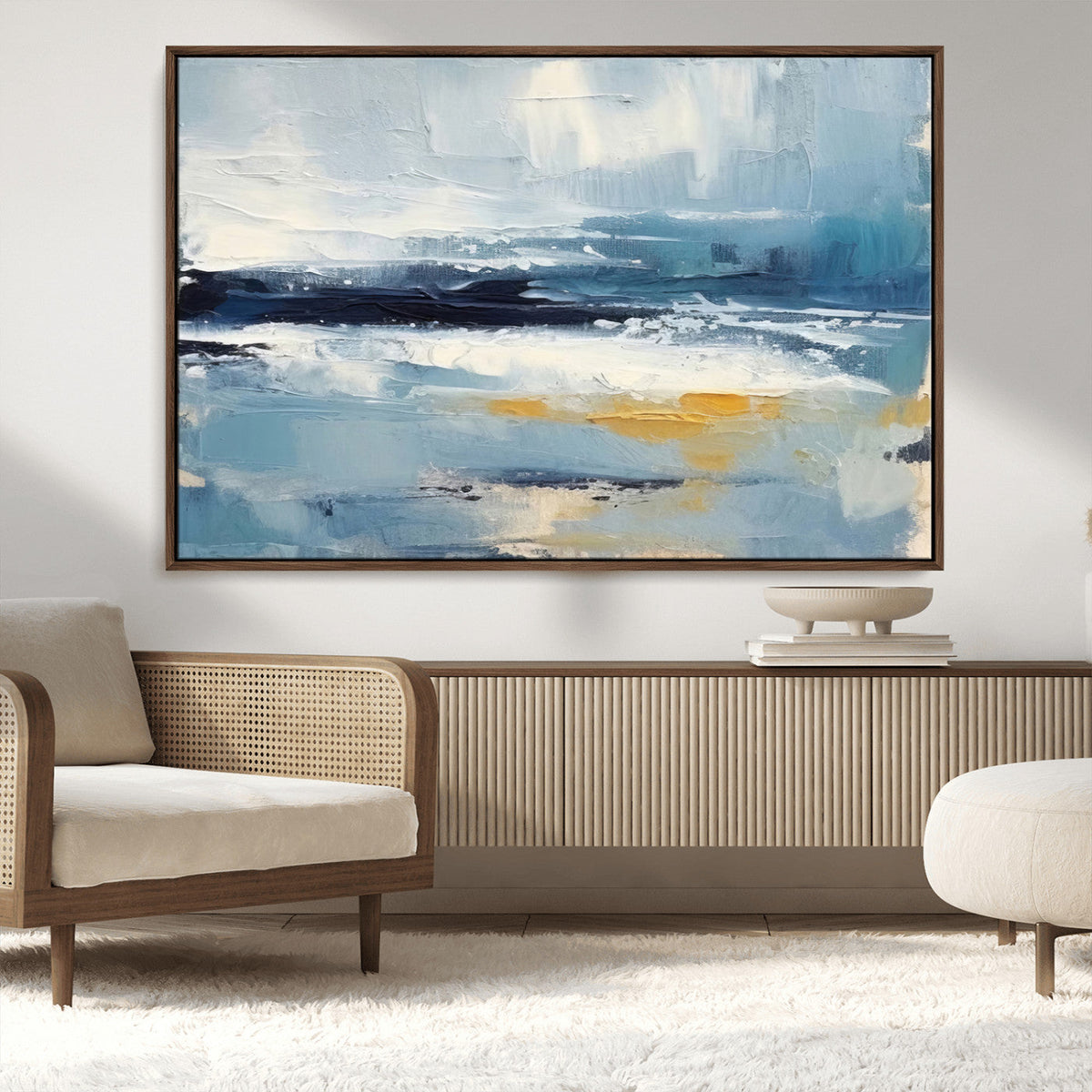 Abstract Ocean Canvas Wall Art - Coastal Blue and Gold