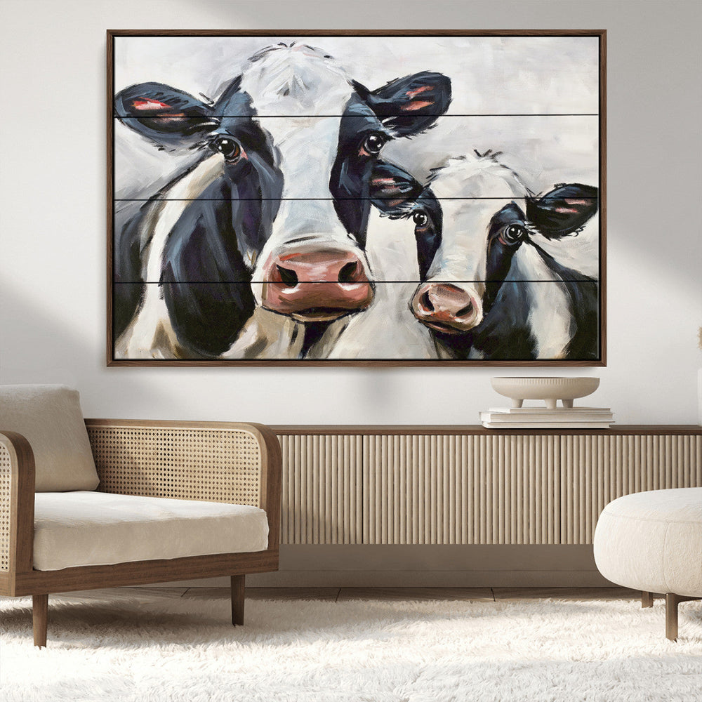 Vintage Baby and Mom Cattle Wall Art Canvas Print