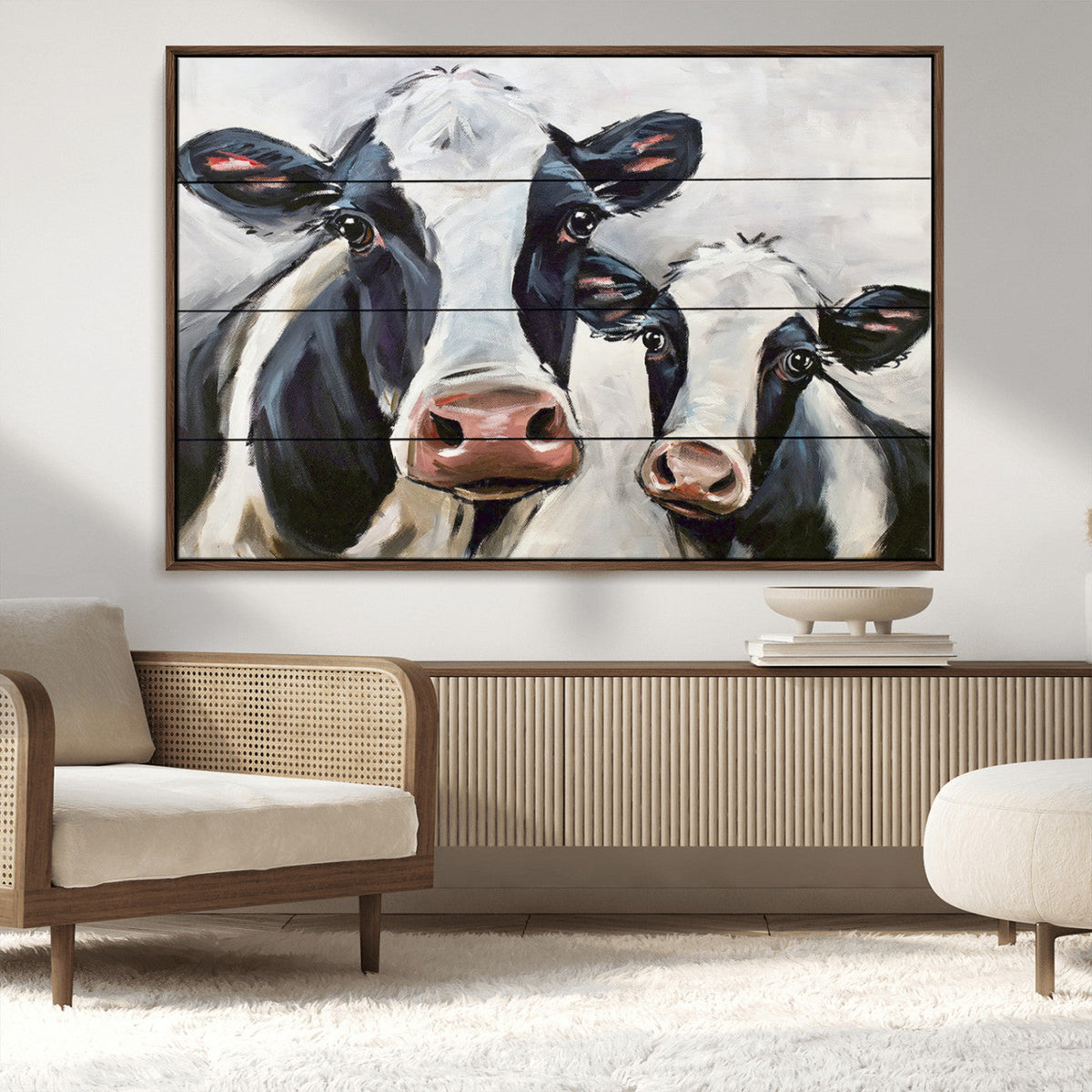 Vintage Baby and Mom Cattle Wall Art Canvas Print