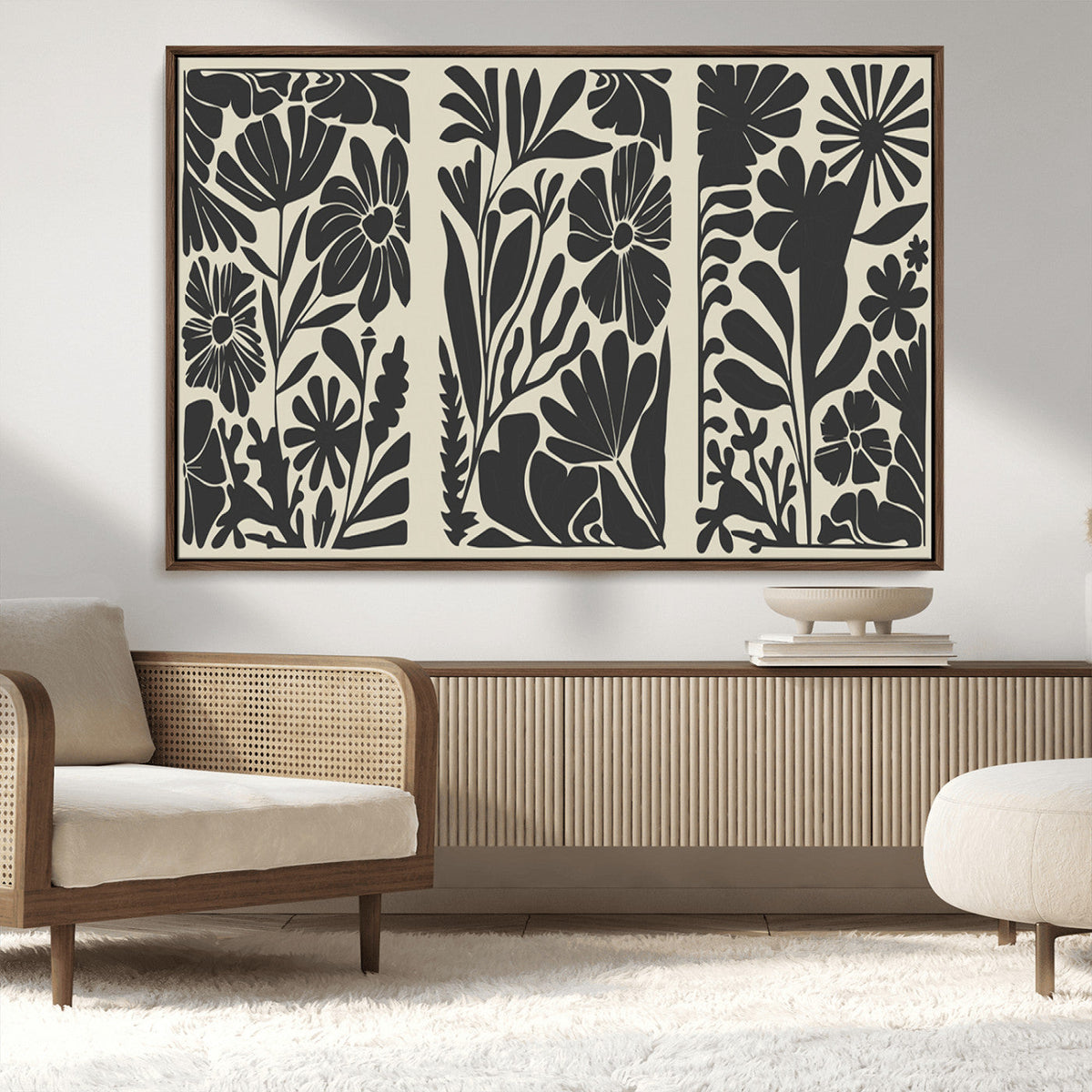 Modern Botanical Wall Art - Floral Black and White Canvas