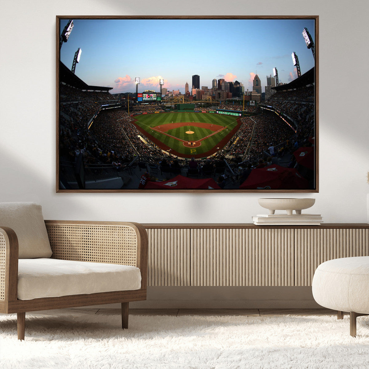 PNC Park Evening Game Triple Canvas Wall Art - Pittsburgh