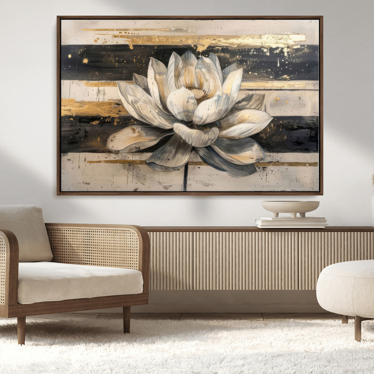 Lotus Flower Wall Art – Framed Abstract Floral Canvas
