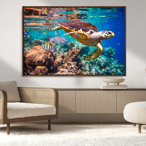 Sea Turtle Wall Art Canvas Print – Vibrant Ocean Coral Reef
